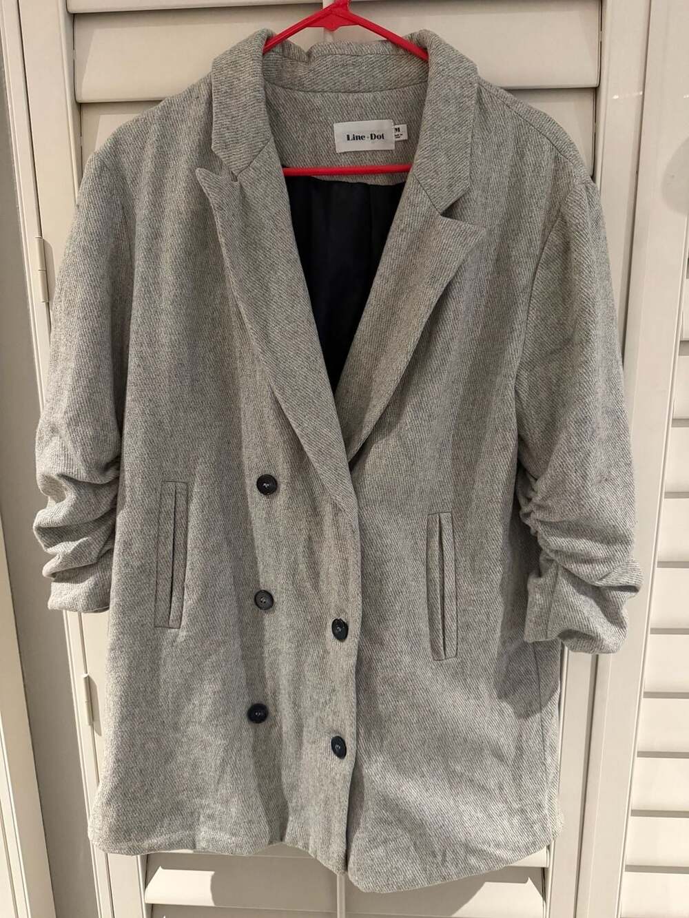 Line & Dot Gray Wool Blend Double Breasted Blazer Jacket Size M LJ9400A